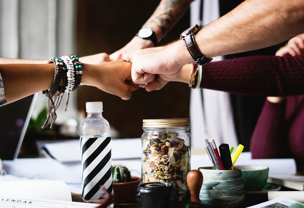 Small office team working together at a table